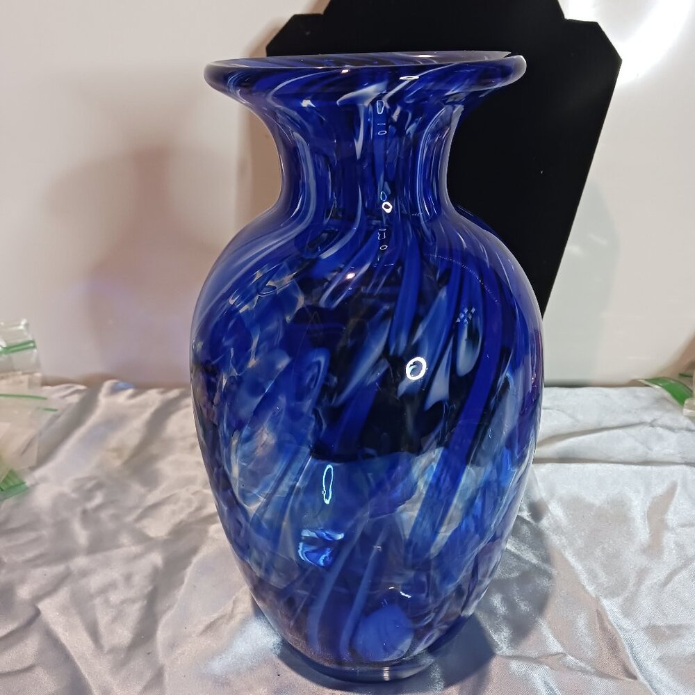 Cobalt Blue and White Swirl Vase